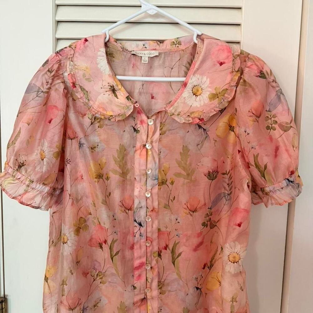 Lucky coco light pink sheer floral blouse